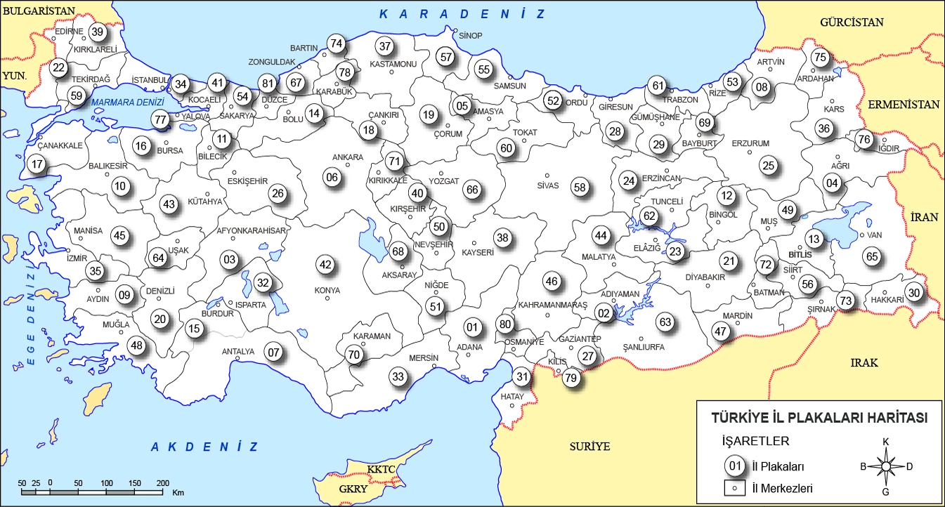 Türkiye İl Plakaları Haritası